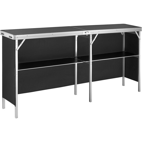 HCY Extra Long Folding Portable Bar Table - Tradeshow Podium Table for Indoor, Outdoor, Party, Picnic, Exhibition, Includes Carrying Case, Storage Shelf and Black Skirt, 77.95" x 15.16" x 34.65"