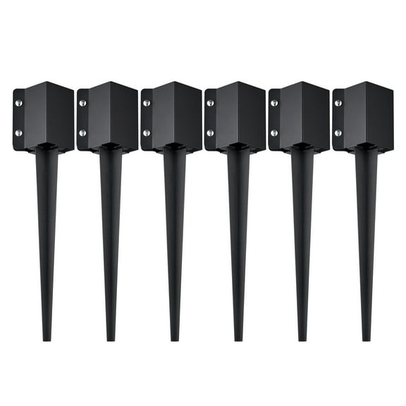 HCY Fence Post Anchor Ground Spike, 6 Pack 24 x 4 x 4 Inches Outer Diameter (Inner Diameter 3.5 x3.5 Inches), Metal Black Powder Coated Post Stake Ground, for Mailbox Deck Garden Railing