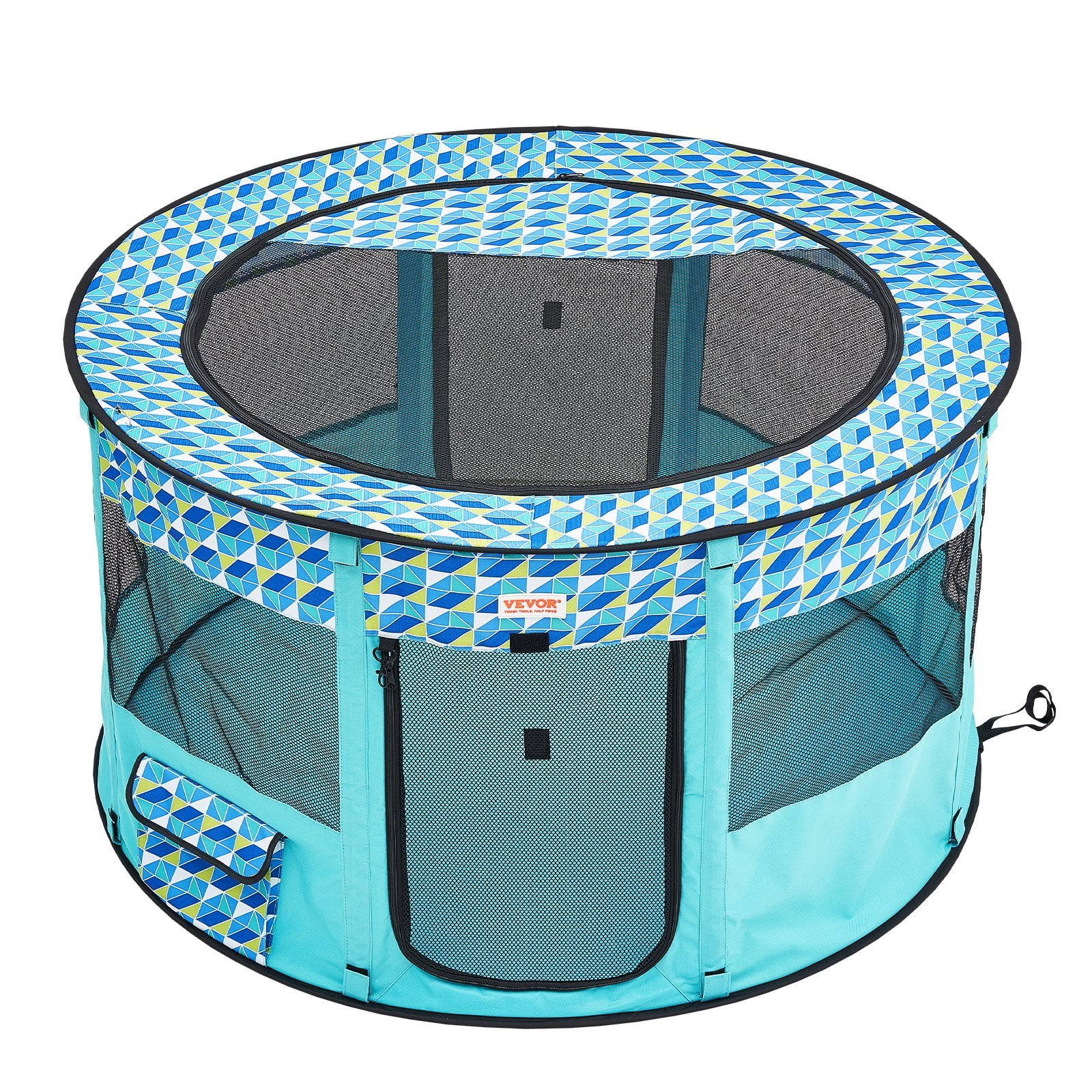 44" Blue Foldable Metal and Fabric Pet Playpen