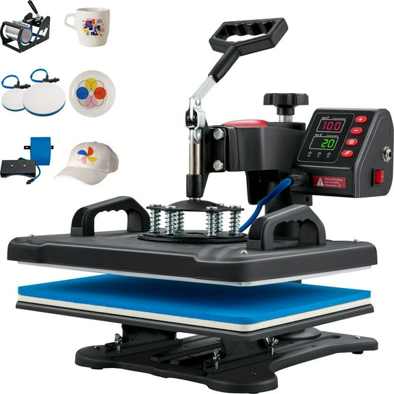 HCY Heat Press, 5 in 1 Heat Press Machine Machine 12x15, Clamshell Sublimation Transfer Printer Fast Heat-up, Digital Precise Temperature Control, Vinyl Heat Press for T-Shirt Plate Mug Cup, 900W