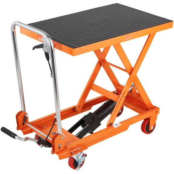 HCY Hydraulic Lift Table Cart, 330lbs Capacity 28.5" Lifting Height, Manual Single Scissor Lift Table with 4 Wheels and Non-slip Pad, Hydraulic Scissor Cart for Material Handling and Transportation
