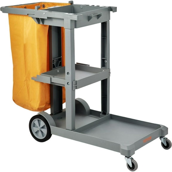 HCY Janitorial Trolley Cleaning Cart with PVC Bag for Housekeeping Office