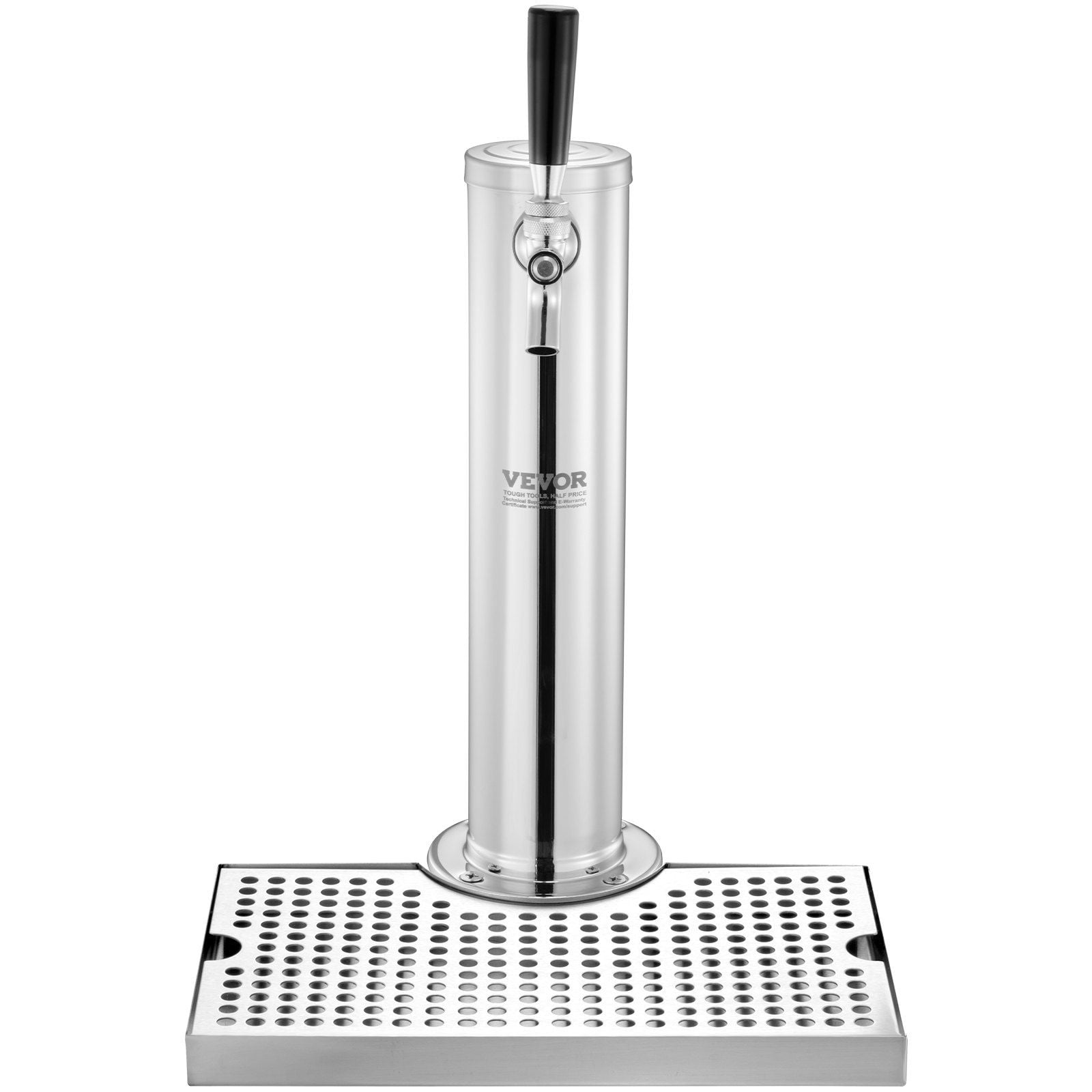 HCY Kegerator Tower Kit, Single Tap Beer Conversion Kit, Stainless Steel Keg Beer Tower Dispenser with Dual Gauge CGA320 Regulator & D-System Keg Coupler, Beer Drip Tray for Party Home