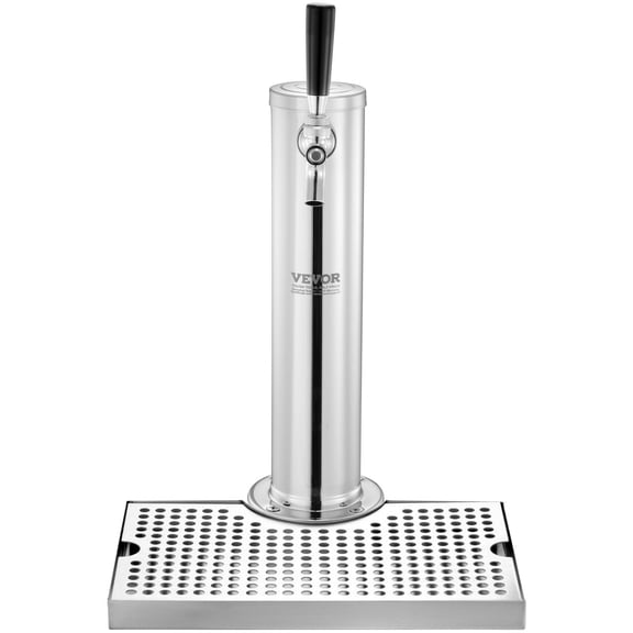 HCY Kegerator Tower Kit, Single Tap Beer Conversion Kit, Stainless Steel Keg Beer Tower Dispenser with Dual Gauge CGA320 Regulator & D-System Keg Coupler, Beer Drip Tray for Party Home