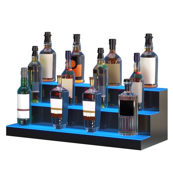 HCY LED Lighted Liquor Bottle Display Bar Shelf RF & App Control 30" 3-Step