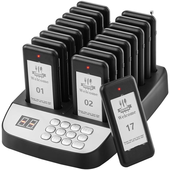 HCY Restaurant Pager System, Wireless 500m Long Range Lineup Waiting Queue Signal, Guest Customer Calling Beepers with Vibration & Flashing, 16 Buzzers for Food Truck, Church, Nursery, Hospital