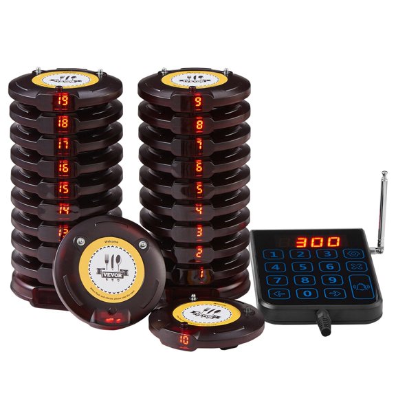 HCY Restaurant Pager System, Wireless 500m Long Range Lineup Waiting Queue Signal, Guest Customer Calling Beepers with Vibration & Flashing, 20 Buzzers for Food Truck, Church, Nursery, Hospital