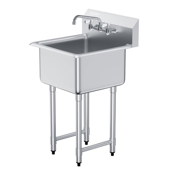 HCY Stainless Steel Prep & Utility Sink, 1 Compartment Free Standing Small Sink Include Faucet & legs, 21"x41" Commercial Single Bowl Sinks for Garage, Restaurant, Kitchen, Laundry, NSF Certified