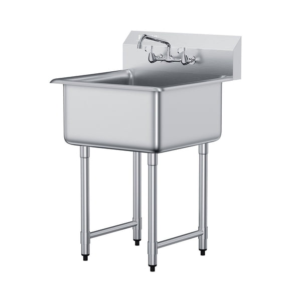 HCY Stainless Steel Prep & Utility Sink, 1 Compartment Free Standing Small Sink Include Faucet & legs, 27"x41" Commercial Single Bowl Sinks for Garage, Restaurant, Kitchen, Laundry, NSF Certified