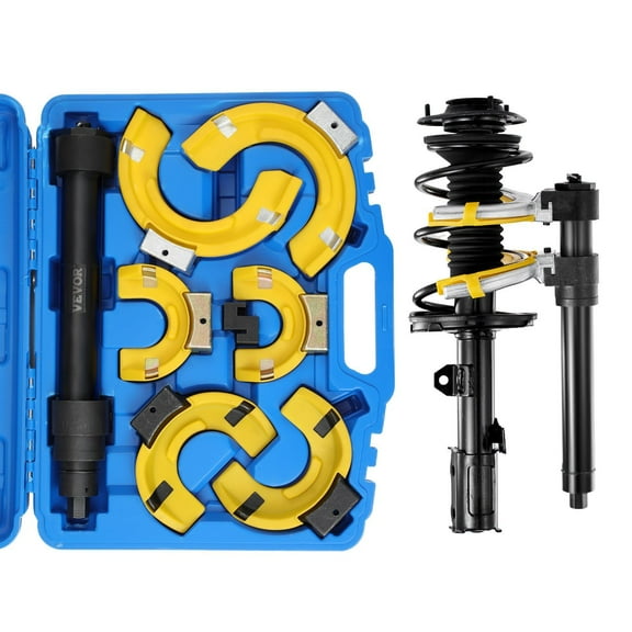 HCY Strut Spring Compressor Set, Macpherson Strut Spring Compressor Kit, Interchangeable Fork Strut Coil Extractor Remover Tool, with Yellow Protective Sleeve and Carrying Case
