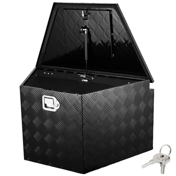 HCY Trailer Tongue Box, Aluminum Alloy Diamond Plate Tongue Box Tool Chest, Heavy Duty Trailer Box Storage with Lock and Keys, Utility Trailer Tongue Box for Pickup Truck, RV, Trailer, 33"x19"x18"