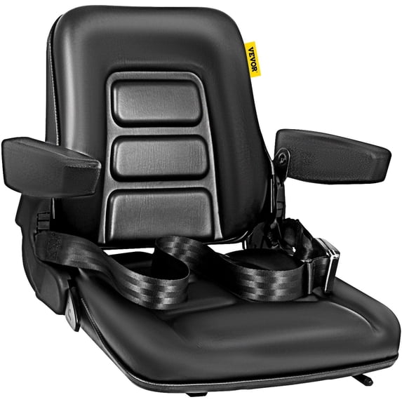 HCY Universal Fold Down Forklift Seat with Retractable Safety Belt, Armrest,Adjustable Seat for Excavator, Forklift, Tractor, Skid Loader, Backhoe Dozer Telehandler