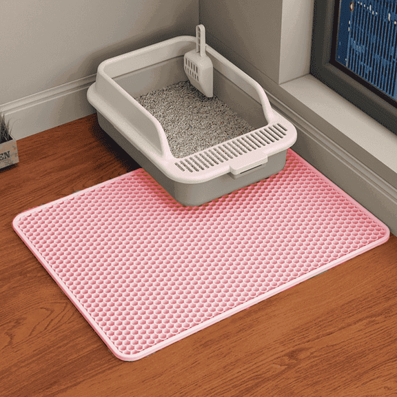 HCY&WLD Cat Litter Mat, Waterproof Double Layer Honeycomb Litter Trapping Mats, Easy to Clean, Less Waste (24"x18", Pink)