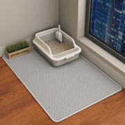 HCY&WLD Cat Litter Mat, 45"x26"/35"x24"/30"x22"/24"x18" Double Layer Cat Litter Box Mat, EVA Non-Slip, Waterproof Urine Proof Cat Litter Catcher Mat, Easy Clean Scatter Control (35"x24", Gray)