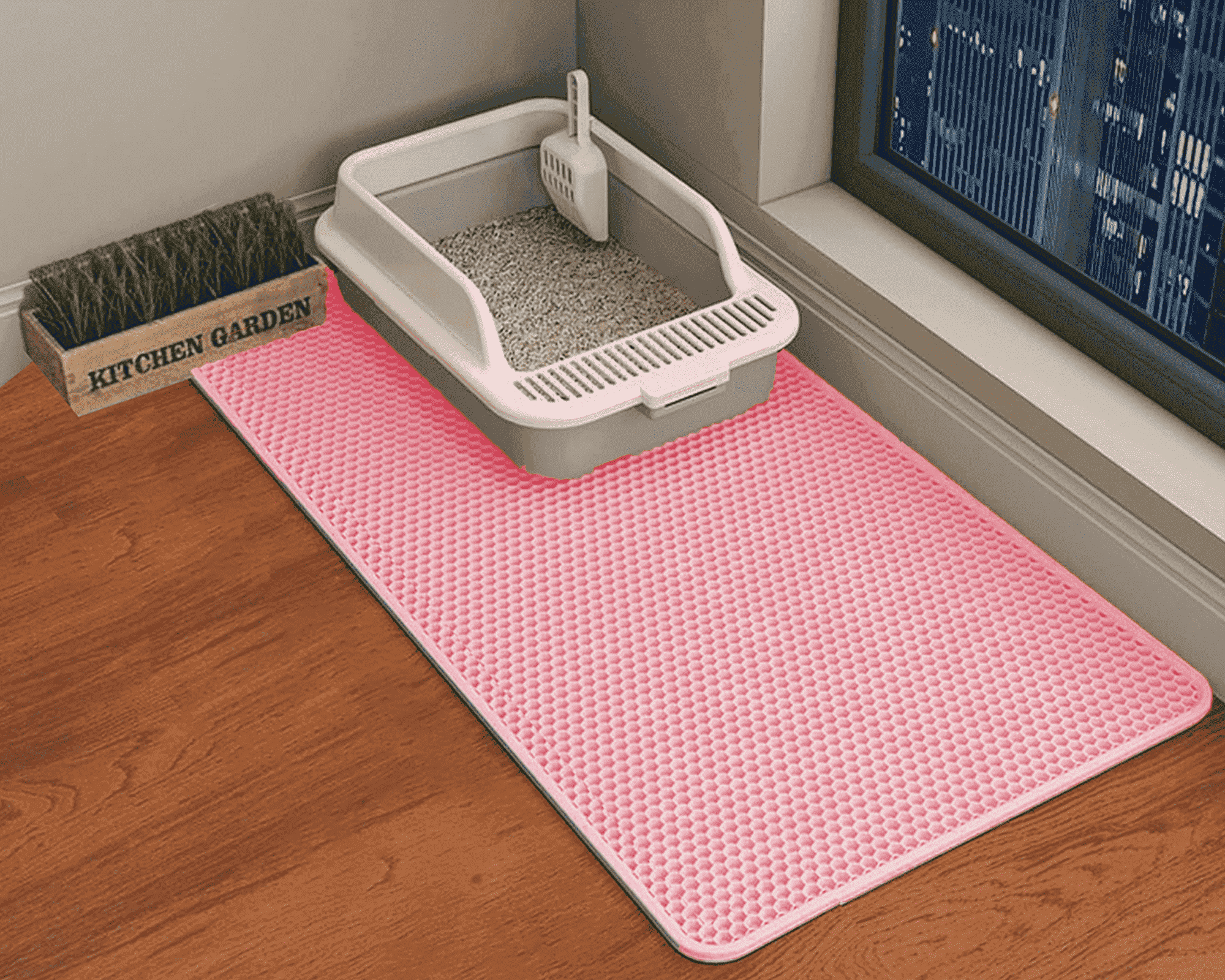 HCY&WLD Cat Litter Mat, 45"x26" Extra Large&Long Waterproof Double Layer Honeycomb Litter Trapping Mats, Easy to Clean, Less Waste (45"x26", Pink)