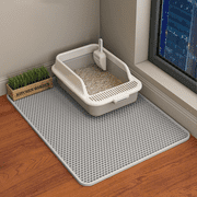 HCY&WLD Cat Litter Mat, 45"x26"/35"x24"/30"x22"/24"x18" Double Layer Cat Litter Box Mat, EVA Non-Slip, Waterproof Urine Proof Cat Litter Catcher Mat, Easy Clean Scatter Control (30"x22", Gray)