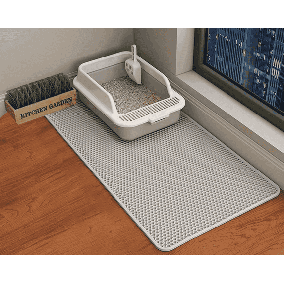 HCY&WLD Cat Litter Mat, 45"x26" Extra Large&Long Waterproof Double Layer Honeycomb Litter Trapping Mats, Easy to Clean, Less Waste (45"x26", Gray)