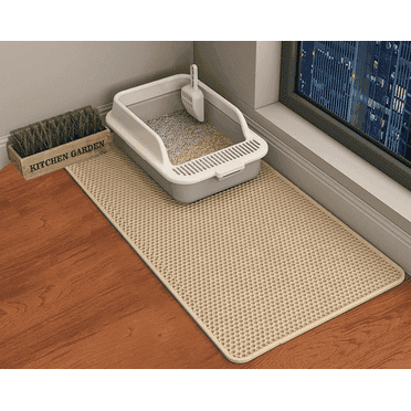 HCY&WLD Cat Litter Mat, 45"x26" Extra Large&Long Double Layer Cat Litter Box Mat, EVA Non-Slip, Waterproof Urine Proof Cat Litter Catcher Mat, Easy Clean Scatter Control (45"x26", Khaki)