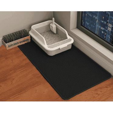 HCY&WLD Cat Litter Mat, 45"x26" Extra Large&Long Waterproof Double Layer Honeycomb Litter Trapping Mats, Easy to Clean, Less Waste (45"x26",Black)