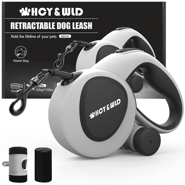 HCY&WLD Multifunctional Retractable Dog Leash with Dispenser & Poop Bags, 16 ft Durable Heavy Duty Dog Leash with Anti-Slip Handle for Dogs up to 110 lbs, 360° Tangle-Free, One Button Brake & Lock