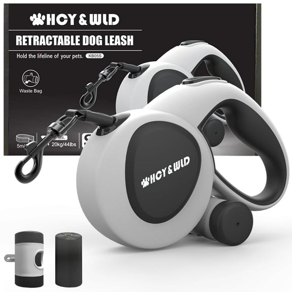 HCY&WLD Multifunctional Retractable Dog Leash with Dispenser & Poop Bags, 16 ft Durable Heavy Duty Dog Leash with Anti-Slip Handle for Dogs up to 44 lbs, 360° Tangle-Free, One Button Brake & Lock