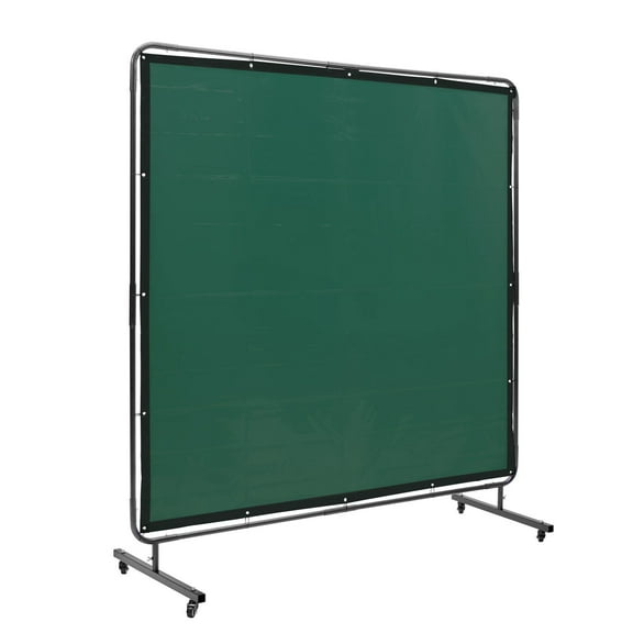 HCY Welding Screen with Frame, 6' x 6' Welding Curtain Screen, Flame-Resistant Vinyl Welding Protection Screen on 4 Swivel Wheels (2 Lockable), Moveable & Professional for Workshop/Industrial, Green