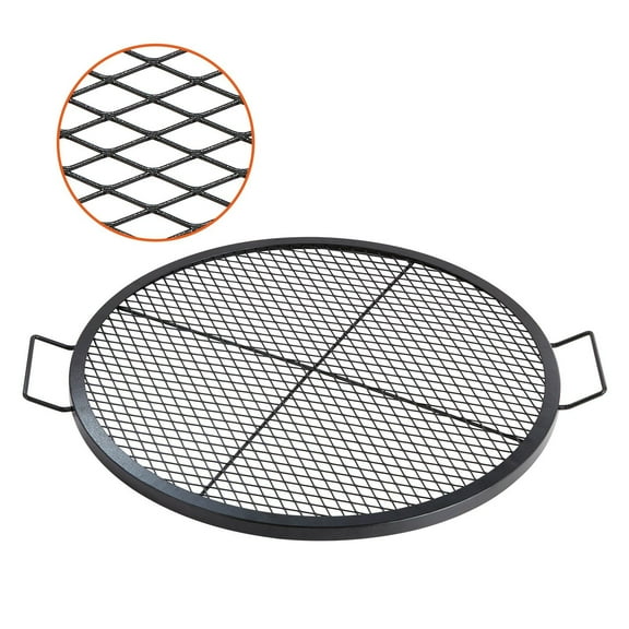 HCY X-Marks Fire Pit Grill Grate, Round Cooking Grate, Heavy Duty Steel Campfire BBQ Grill Grid with Handle and Support X Wire, Portable Camping Cookware for Outside Party & Gathering, 30 Inch Black