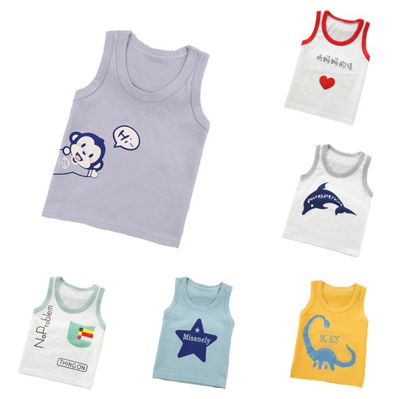 HCYSFG Boys Assorted Graphic Tank Tops Scoop Neck Sleeveless Animal Letter Print Casual Summer UnderTees Everyday Tops