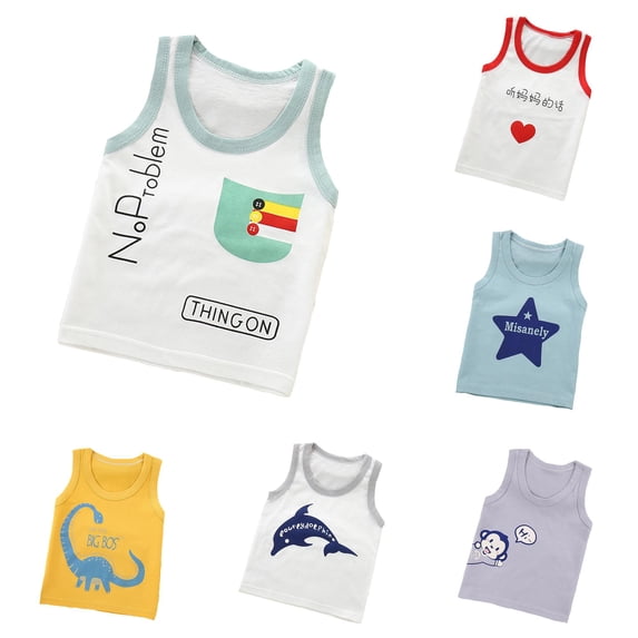 HCYSFG Boys Assorted Graphic Tank Tops Scoop Neck Sleeveless Animal Letter Print Casual Summer UnderTees Everyday Tops