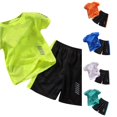 thumbnail image 1 of HCYSFG Boys Athletic Mesh Outfit Sets 2 Piece Crewneck Short Sleeve Contrast Trim Clothing Sets T Shirt And Athletic Shorts Matching Sets, 1 of 3