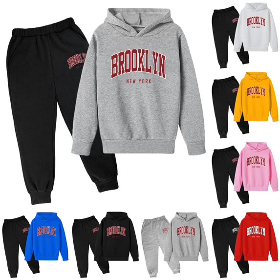 HCYSFG Boys Brooklyn New York Letter Graphic Tracksuit Sets 2 Piece Hooded Long Sleeve Elastic Waist Sweatsuit Sets Hoodie And Jogger Pants Matching Sets