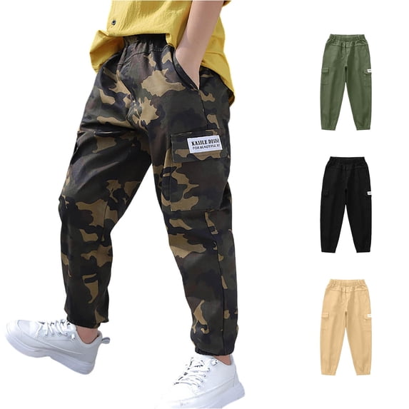 HCYSFG Boys Cargo Pants Gradient Slim Fit Loose Active Joggers Solid Color Casual Trousers Lightweight Athletic Track Slacks 3-13 Years
