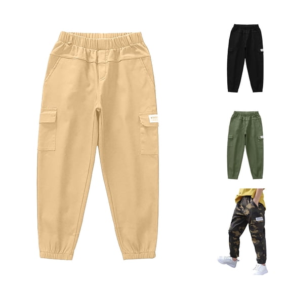 HCYSFG Boys Cargo Pants Gradient Slim Fit Loose Active Joggers Solid Color Casual Trousers Lightweight Athletic Track Slacks 3-13 Years