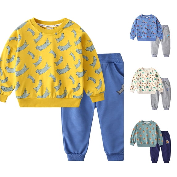 HCYSFG Boys Cartoon Graphic Outfit Sets 2 Piece Crewneck Long Sleeve Sweatshirt And Jogger Pants Clothing Sets Ribbed Cuffs Matching Sets