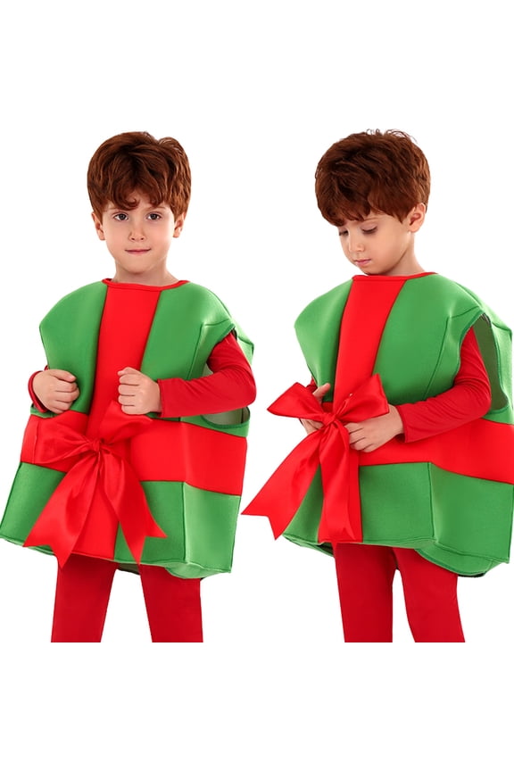Boys Christmas Crew Neck Tees Long Sleeve s Santa Claus Gift Box T-Shirts Holiday Festive Outfit Party Performance Top