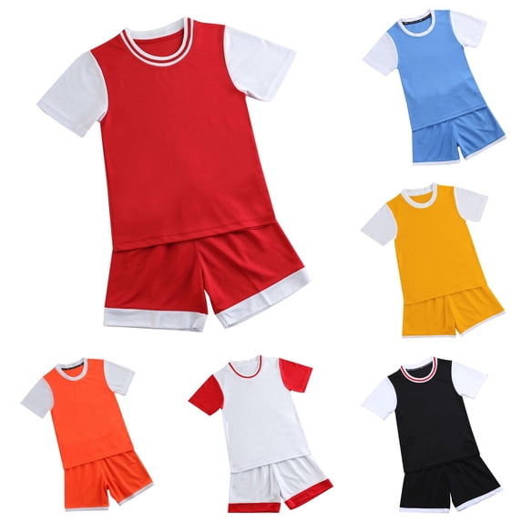 HCYSFG Boys Color Block Athletic Outfit Sets 2 Piece Sports Shirt And Athletic Shorts Short Sleeve Crewneck Activewear Sets Contrast Trim Sports Sets