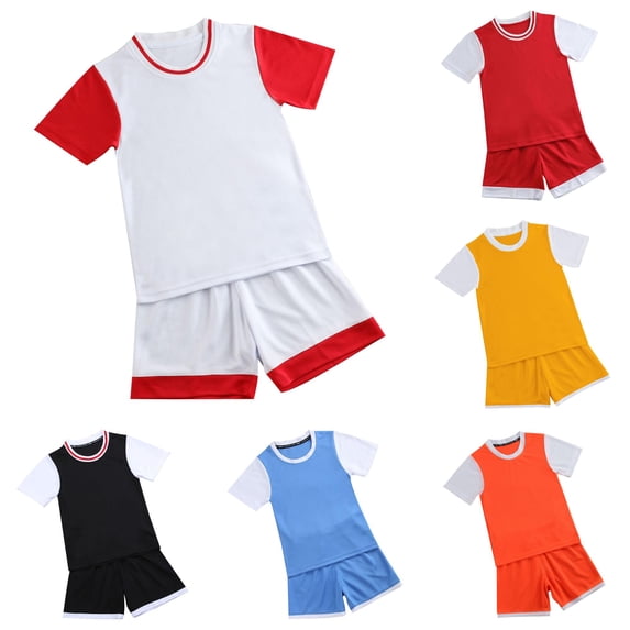 HCYSFG Boys Color Block Athletic Outfit Sets 2 Piece Sports Shirt And Athletic Shorts Short Sleeve Crewneck Activewear Sets Contrast Trim Sports Sets