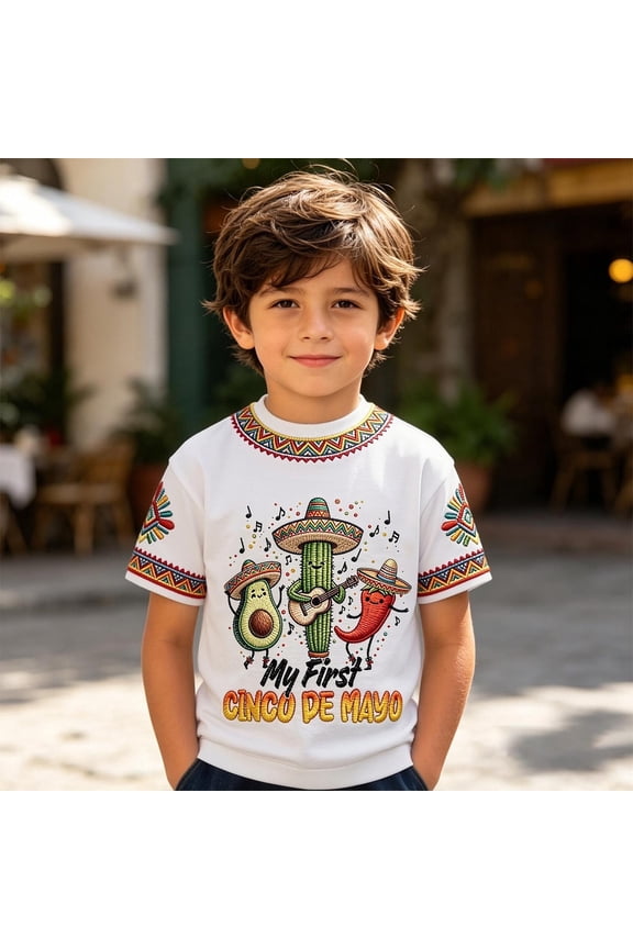 Boys Crew Neck Short Sleeve Tops Cactus Desert Graphic Pattern Print T-Shirts Casual Wear Tees