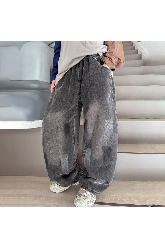 HCYSFG Boys Denim Jeans 2026 Acid Washed Look Long Full Length Trousers Casual Loose Fit Multi Pockets Antique Texture Fashion Slacks Daily