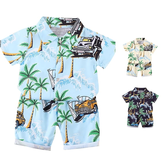 HCYSFG Boys Graphic Print Outfit Sets 2 Piece Button Front Shirt And Shorts Short Sleeve Collared Clothing Sets Matching Sets
