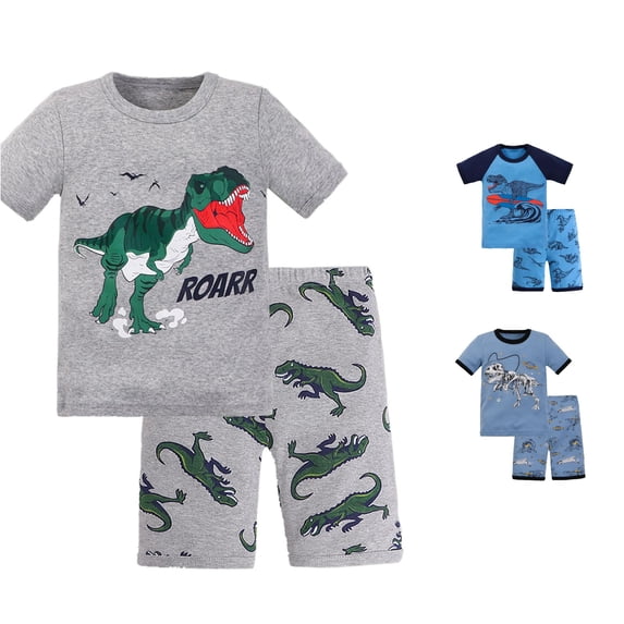 HCYSFG Boys Graphic Print Pajama Sets 2 Piece Crewneck Short Sleeve Clothing Sets Raglan T Shirt And Shorts Elastic Waist Sleepwear Sets