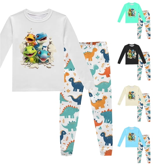 HCYSFG Boys Graphic Print Pajama Sets 2 Piece Lounge Set Crewneck Long Sleeve Top And Pants Sleepwear Sets