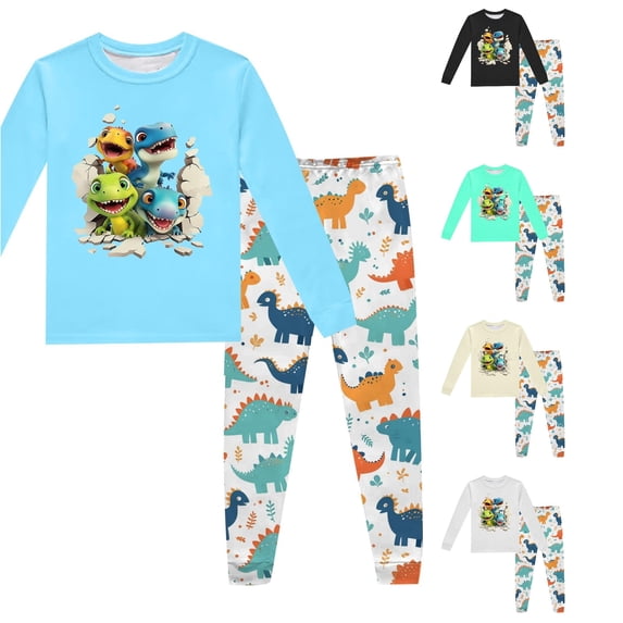 HCYSFG Boys Graphic Print Pajama Sets 2 Piece Lounge Set Crewneck Long Sleeve Top And Pants Sleepwear Sets