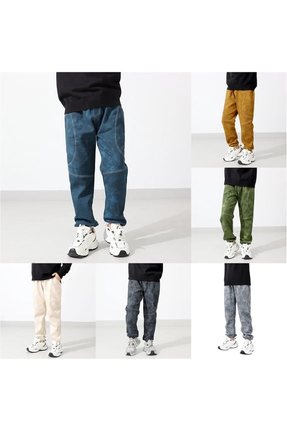 Boys Pants Patchwork Tie Dye Batik Long Full Length Trousers Casual Ankles Unique Fashion Creative Art Style Slacks