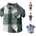 thumbnail image 1 of HCYSFG Boys Plaid Shirt Button Front Notch Neck Short Sleeve Chest Pocket Relaxed Fit Classic Casual Top Summer Dress Shirt, 1 of 8