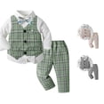 thumbnail image 1 of HCYSFG Boys Plaid Vest Formal Outfit Sets 3 Piece Long Sleeve Collared Dress Clothes Sets Button Front Shirt Vest And Pants Bow Detail Matching Sets, 1 of 5