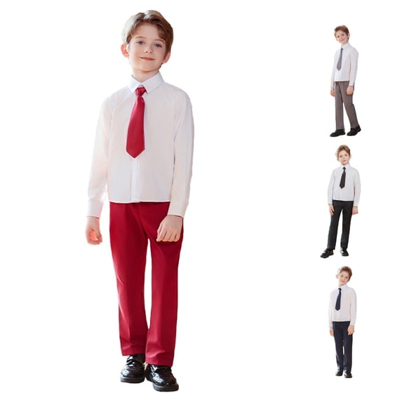 HCYSFG Boys School Uniform Outfit Set 3 Piece Shirt Tie And Pants hcysfg-boys-school-uniform-outfit-set-3-piece-shirt-tie-and-pants
