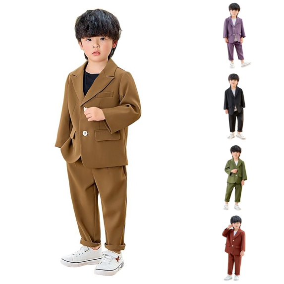 HCYSFG Boys Solid Color Formal Outfit Sets 2 Piece Button Front Blazer And Dress Pants Dress Clothes Sets Notch Neck Long Sleeve Flap Pockets Matching Sets
