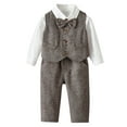 thumbnail image 1 of HCYSFG Boys Solid Color Formal Outfit Sets 4 Piece Button Down Shirt Button Vest Pants And Bow Tie Long Sleeve Collared Dress Clothes Sets Matching Sets, 1 of 6