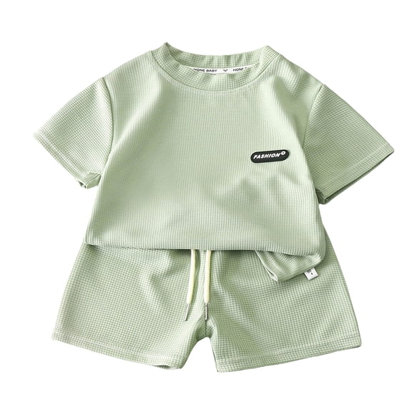 HCYSFG Boys Solid Color Outfit Sets 2 Piece Clothing Sets Crewneck Short Sleeve Textured T Shirt And Shorts Elastic Waist Matching Sets